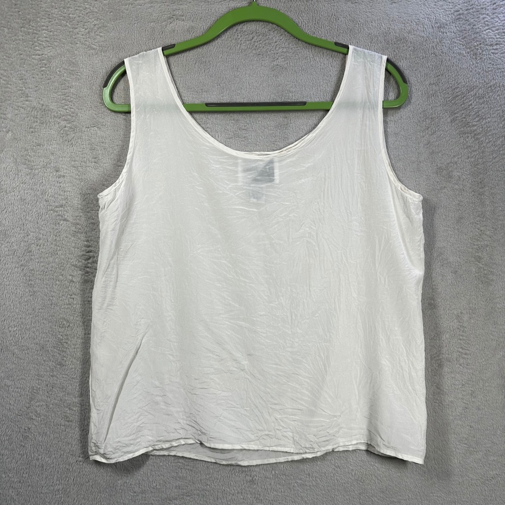 Jennifer Tank Top Women L White 100% Silk Scoop Neck Crinkle Texture Sleeveless